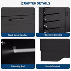 Armoire-penderie de 110 cm avec 4 tiroirs, tringle à vêtements, double portes, meuble de rangement pour chambre, noir