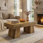 MAYEERTY 47.24-Inch Farmhouse Coffee Table, Rectangular Center Table with Thick Base