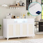 Buffet de rangement avec 2 tiroirs et portes, éclairage intégré et prise de courant, meuble de rangement d'appoint, table de bar à café, pour cuisine, salle à manger