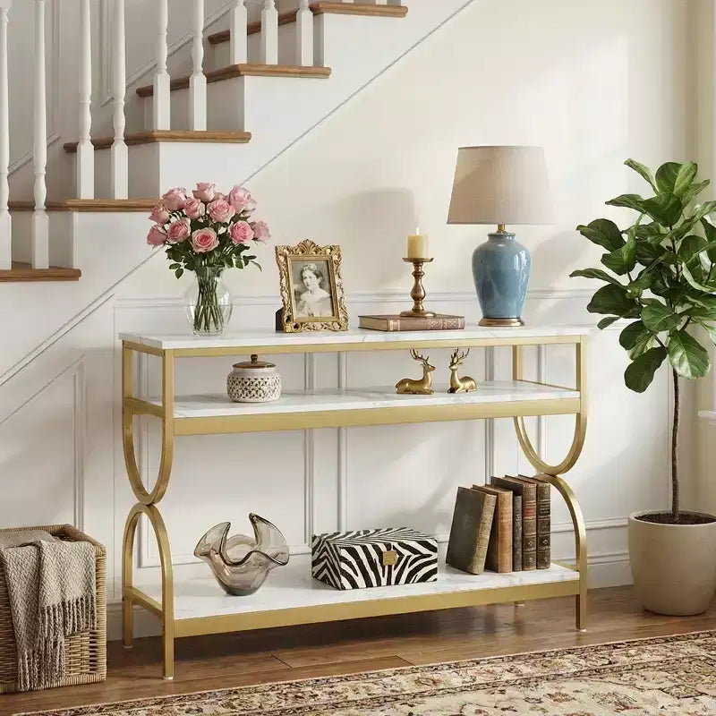 MAYEERTY 3-Tier Console Table, 55-Inch Sofa Table with Storage Shelves