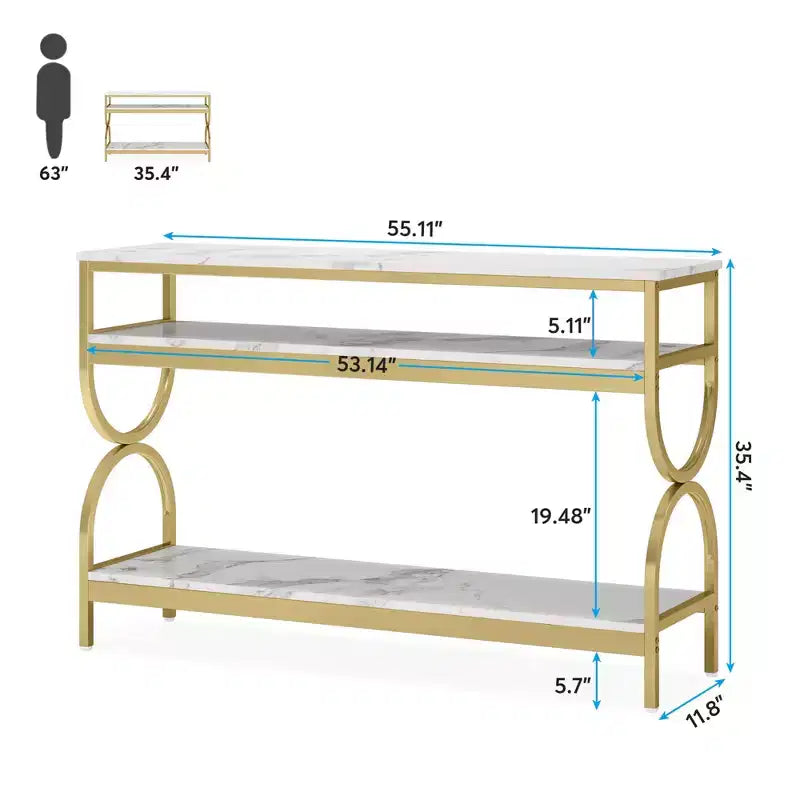 Console MAYEERTY à 3 niveaux, table de canapé de 140 cm avec étagères de rangement