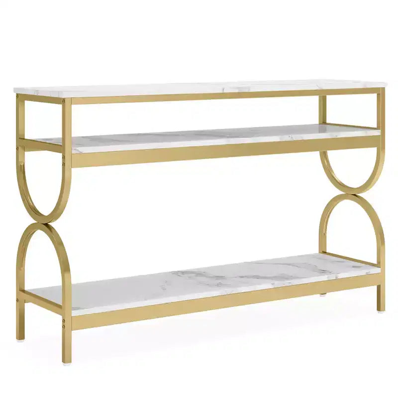 Console MAYEERTY à 3 niveaux, table de canapé de 140 cm avec étagères de rangement