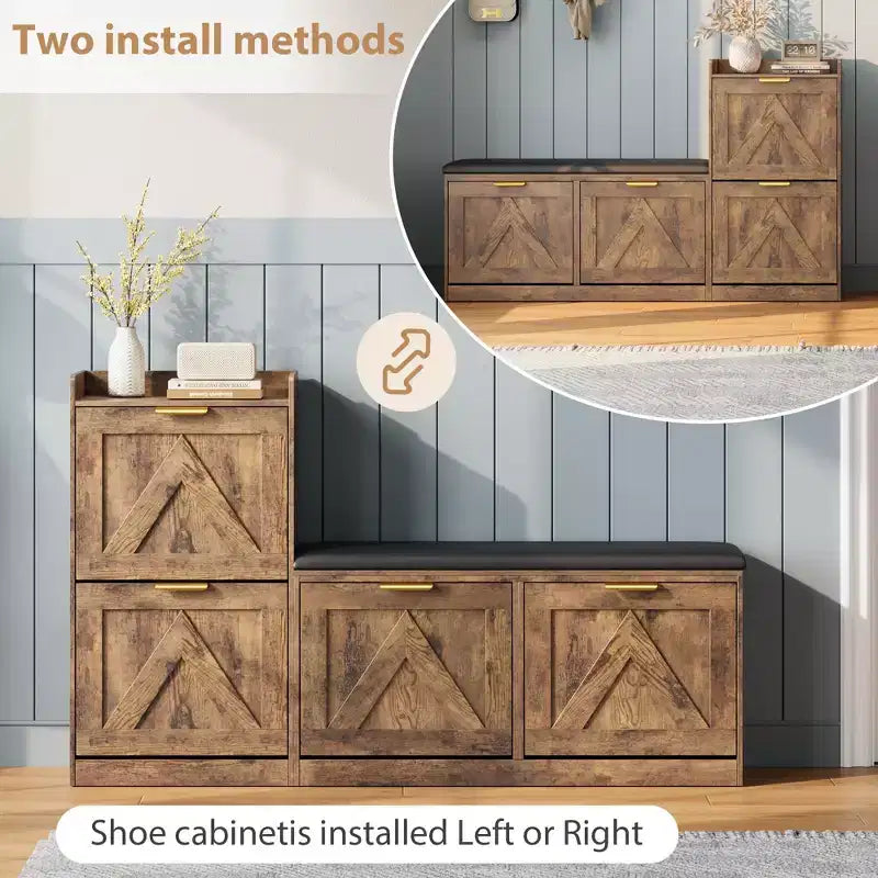 Meuble à chaussures, banc porte-chaussures autoportant avec 4 tiroirs basculants, meuble de rangement pour chaussures et siège rembourré confortable, adapté pour l'entrée et le couloir