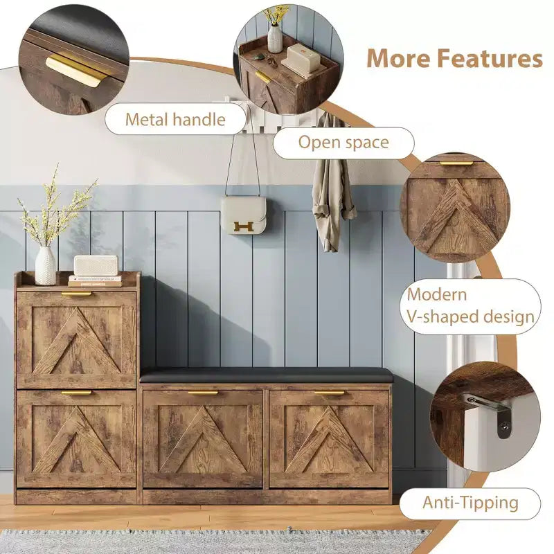 Meuble à chaussures, banc porte-chaussures autoportant avec 4 tiroirs basculants, meuble de rangement pour chaussures et siège rembourré confortable, adapté pour l'entrée et le couloir