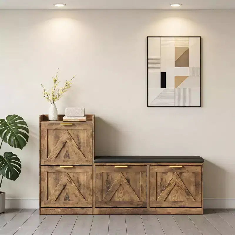 Meuble à chaussures, banc porte-chaussures autoportant avec 4 tiroirs basculants, meuble de rangement pour chaussures et siège rembourré confortable, adapté pour l'entrée et le couloir