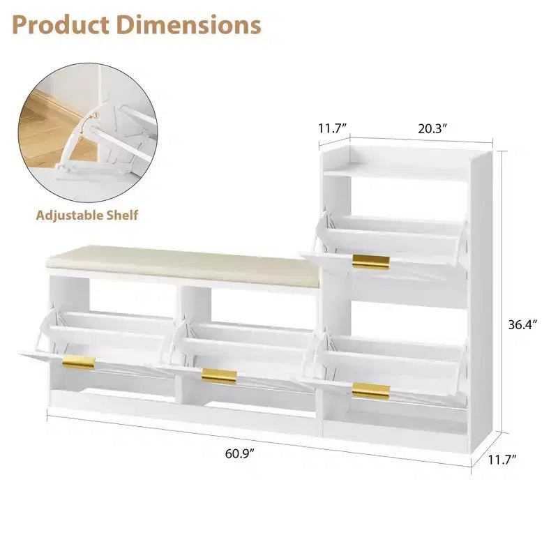 Meuble à chaussures, banc porte-chaussures autoportant avec 4 tiroirs basculants, meuble de rangement pour chaussures et siège rembourré confortable, adapté pour l'entrée et le couloir