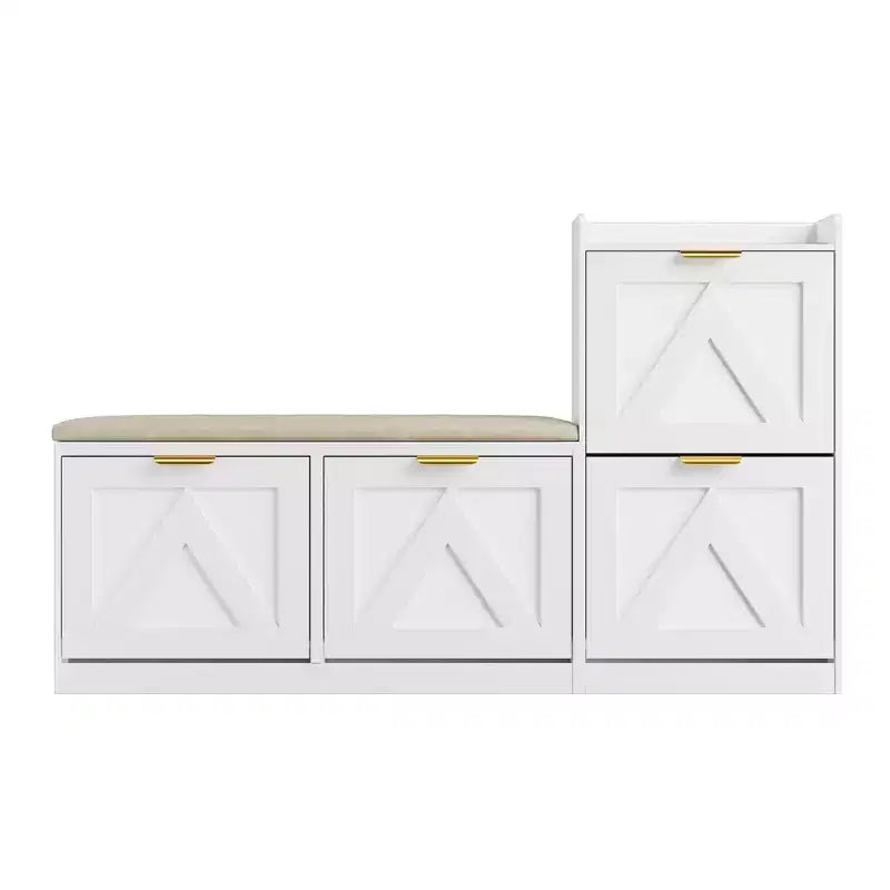 Meuble à chaussures, banc porte-chaussures autoportant avec 4 tiroirs basculants, meuble de rangement pour chaussures et siège rembourré confortable, adapté pour l'entrée et le couloir