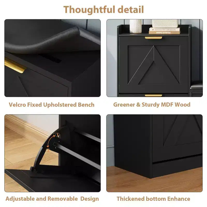 Meuble à chaussures, banc porte-chaussures autoportant avec 4 tiroirs basculants, meuble de rangement pour chaussures et siège rembourré confortable, adapté pour l'entrée et le couloir