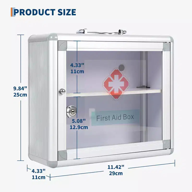 Armoire à pharmacie murale verrouillable pour les premiers secours, pour salle de bain (argent, 1 pièce)