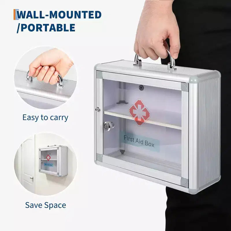 Armoire à pharmacie murale verrouillable pour les premiers secours, pour salle de bain (argent, 1 pièce)