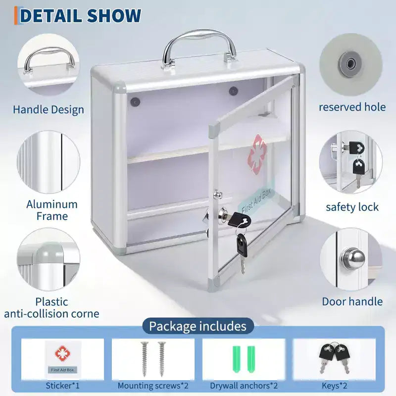 Armoire à pharmacie murale verrouillable pour les premiers secours, pour salle de bain (argent, 1 pièce)
