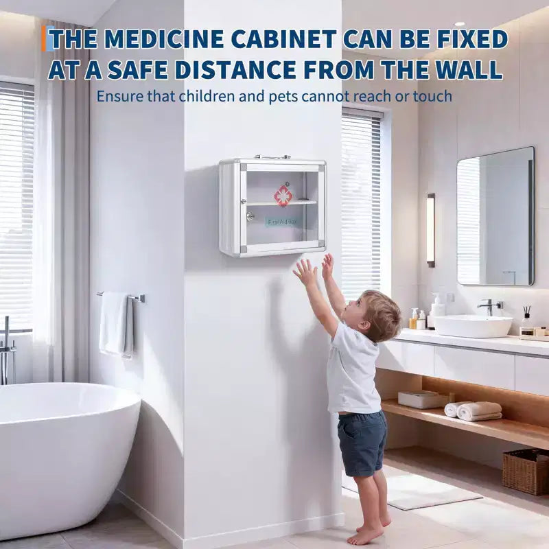 Armoire à pharmacie murale verrouillable pour les premiers secours, pour salle de bain (argent, 1 pièce)