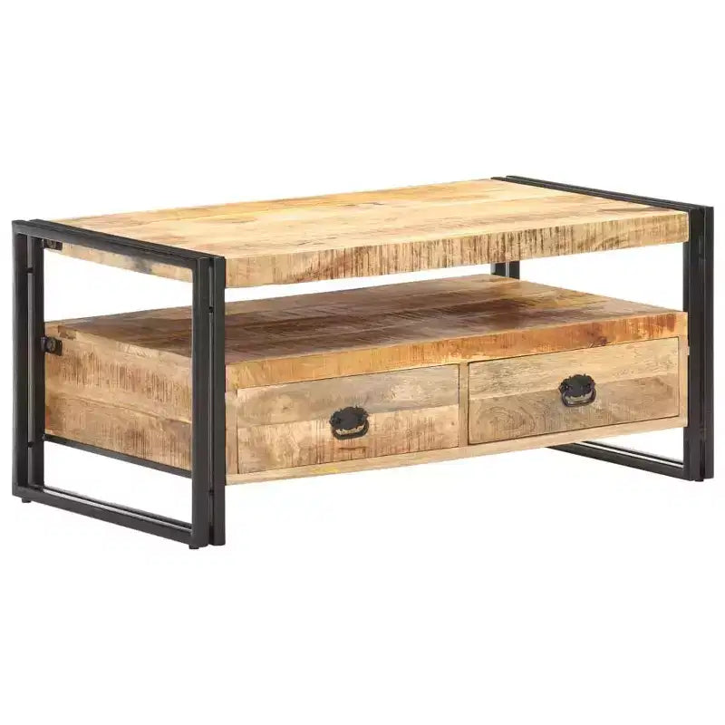 vidaXL Table Basse Marron et Noir Bois d'Acacia Massif, Acier Laqué
