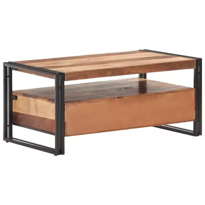 vidaXL Table Basse Marron et Noir Bois d'Acacia Massif, Acier Laqué