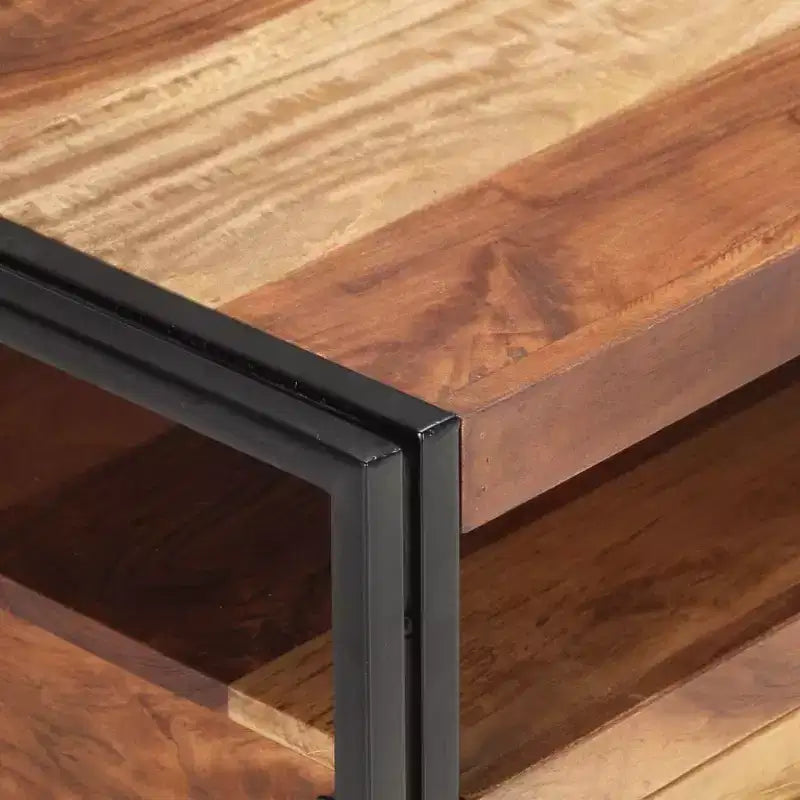 vidaXL Table Basse Marron et Noir Bois d'Acacia Massif, Acier Laqué