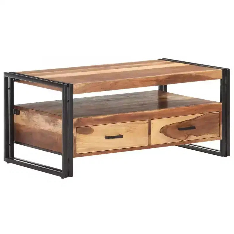 vidaXL Table Basse Marron et Noir Bois d'Acacia Massif, Acier Laqué