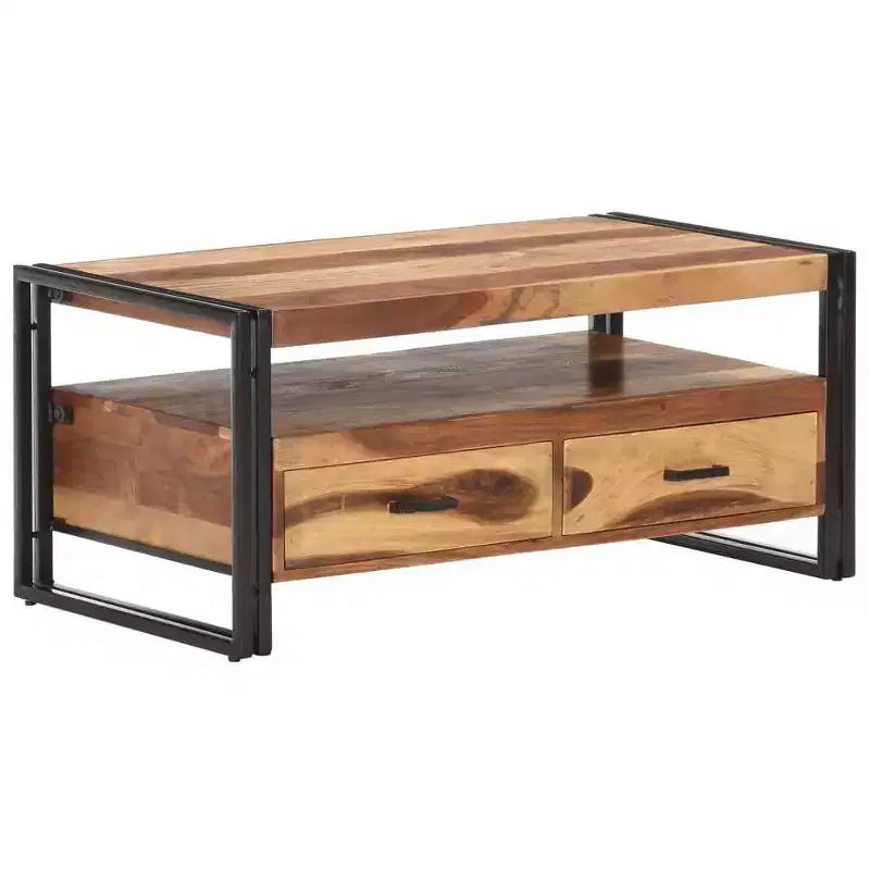 vidaXL Table Basse Marron et Noir Bois d'Acacia Massif, Acier Laqué
