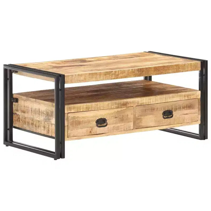 vidaXL Table Basse Marron et Noir Bois d'Acacia Massif, Acier Laqué