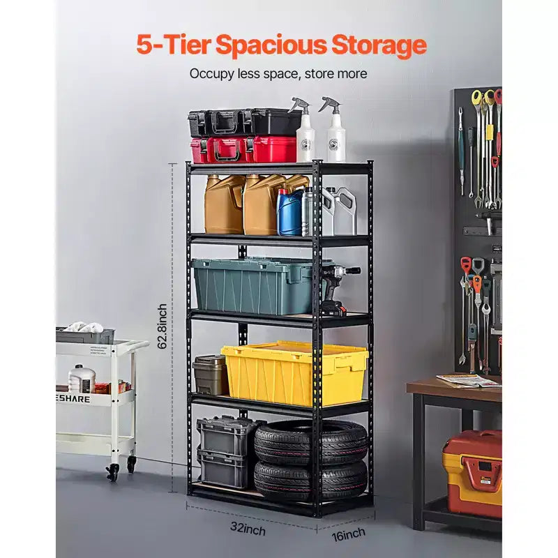 Étagères de rangement VEVOR, 907 kg, étagères de rangement de garage à 5 niveaux, étagères métalliques réglables 40,6 x 81,3 x 159,5 cm pour étagères de garage, support utilitaire, noir
