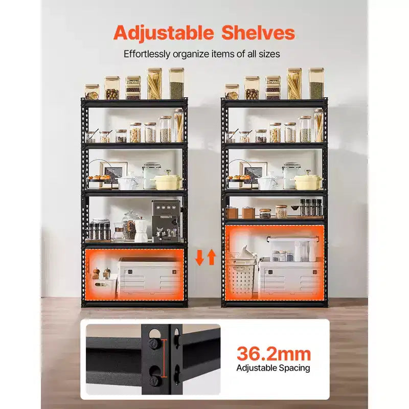 Étagères de rangement VEVOR, 907 kg, étagères de rangement de garage à 5 niveaux, étagères métalliques réglables 40,6 x 81,3 x 159,5 cm pour étagères de garage, support utilitaire, noir