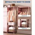 Portant à vêtements à 16 tiroirs Organisateur de garde-robe autoportant avec étagères pour le rangement de la chambre à coucher