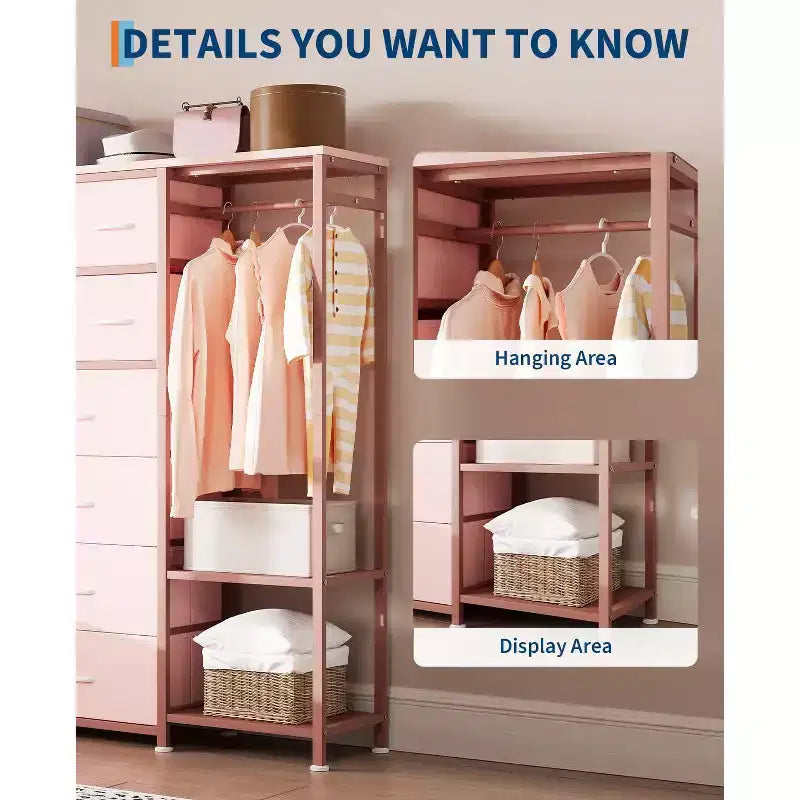 Portant à vêtements à 16 tiroirs Organisateur de garde-robe autoportant avec étagères pour le rangement de la chambre à coucher