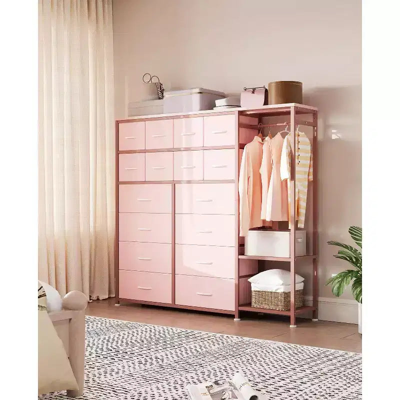Portant à vêtements à 16 tiroirs Organisateur de garde-robe autoportant avec étagères pour le rangement de la chambre à coucher