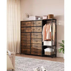 Portant à vêtements à 16 tiroirs Organisateur de garde-robe autoportant avec étagères pour le rangement de la chambre à coucher