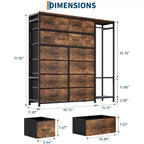 Portant à vêtements à 16 tiroirs Organisateur de garde-robe autoportant avec étagères pour le rangement de la chambre à coucher