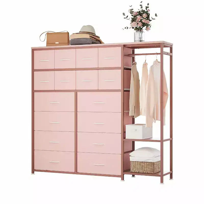 Portant à vêtements à 16 tiroirs Organisateur de garde-robe autoportant avec étagères pour le rangement de la chambre à coucher