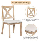 Ensemble de salle à manger extensible de ferme pour 6 personnes, table de cuisine rectangulaire en bois massif avec rallonge amovible, 4 chaises rembourrées et banc