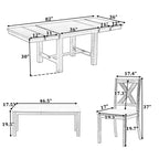 Ensemble de salle à manger extensible de ferme pour 6 personnes, table de cuisine rectangulaire en bois massif avec rallonge amovible, 4 chaises rembourrées et banc