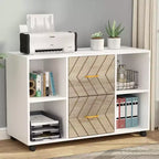 Lantine 2-Drawer File Cabinet, Large Mobile Lateral Filing Cabinet for Letter Size with Printer Stand and Wheels for Home Office, White