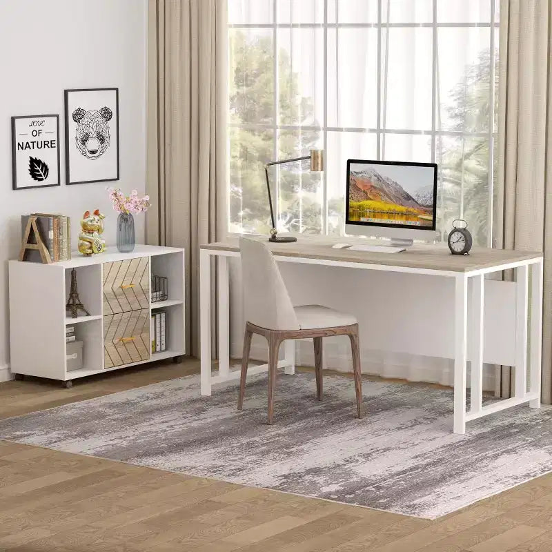 Classeur 2 tiroirs Lantine, Grand classeur latéral mobile pour dossiers de format lettre avec support d'imprimante et roulettes pour bureau à domicile, Blanc