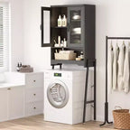Over The Toilet Storage Cabinet with Tempered Glass Doors & Adjustable Shelf (Black)