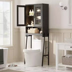 Meuble de rangement WC au-dessus des toilettes avec portes en verre trempé et étagère réglable (noir)