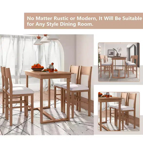 Ensemble de salle à manger 5 pièces à hauteur de comptoir pour 4 personnes, ensemble table de bar en bois de style ferme avec 4 chaises rembourrées pour petits espaces
