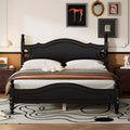MAYEERTY Queen Size Retro Wood Platform Bed Frame with Wooden Slat for Bedroom Black