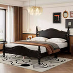 MAYEERTY Cadre de lit plateforme queen-size rétro en bois avec lattes en bois pour chambre à coucher, noir