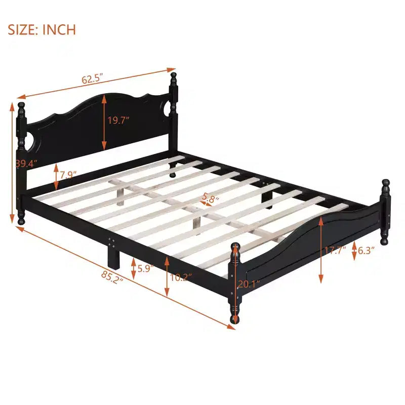 MAYEERTY Cadre de lit plateforme queen-size rétro en bois avec lattes en bois pour chambre à coucher, noir