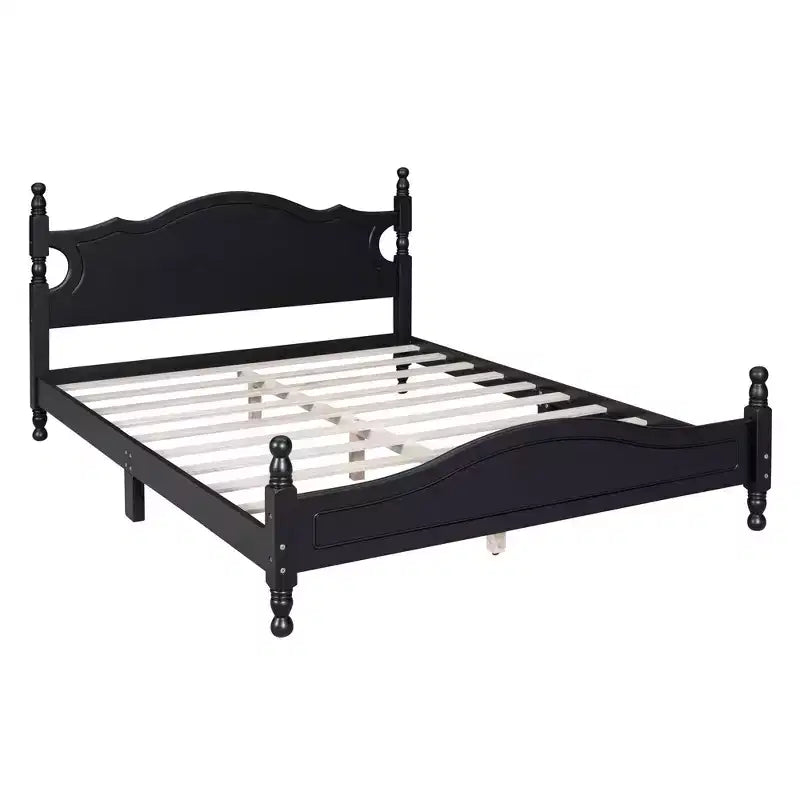 MAYEERTY Cadre de lit plateforme queen-size rétro en bois avec lattes en bois pour chambre à coucher, noir