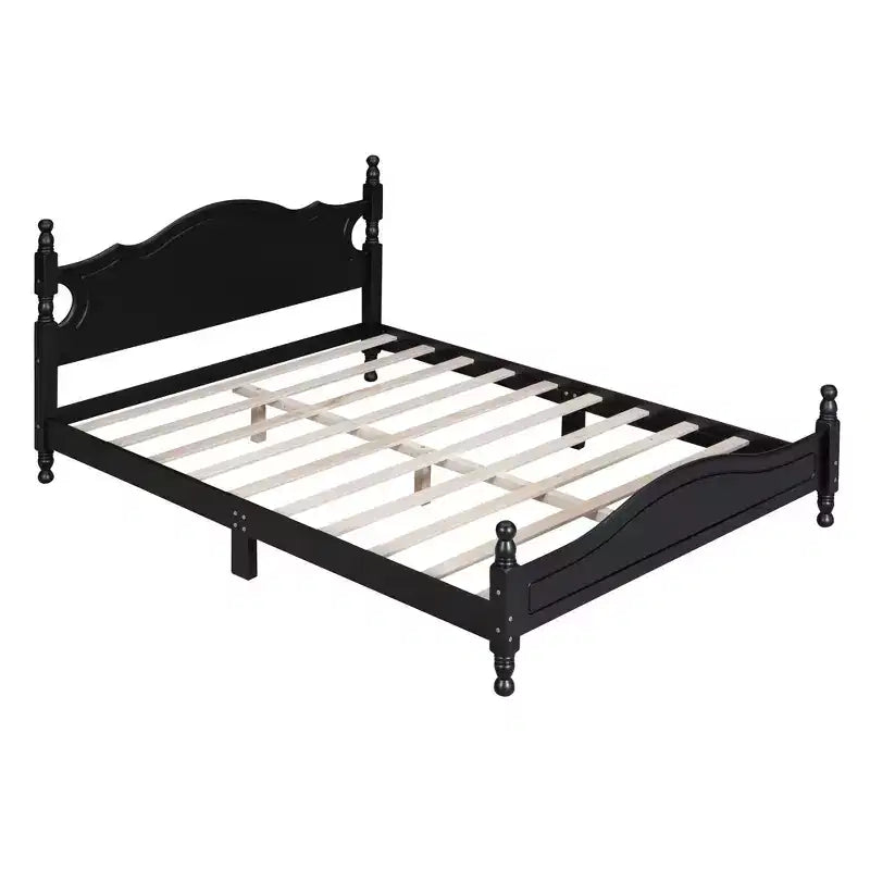 MAYEERTY Cadre de lit plateforme queen-size rétro en bois avec lattes en bois pour chambre à coucher, noir