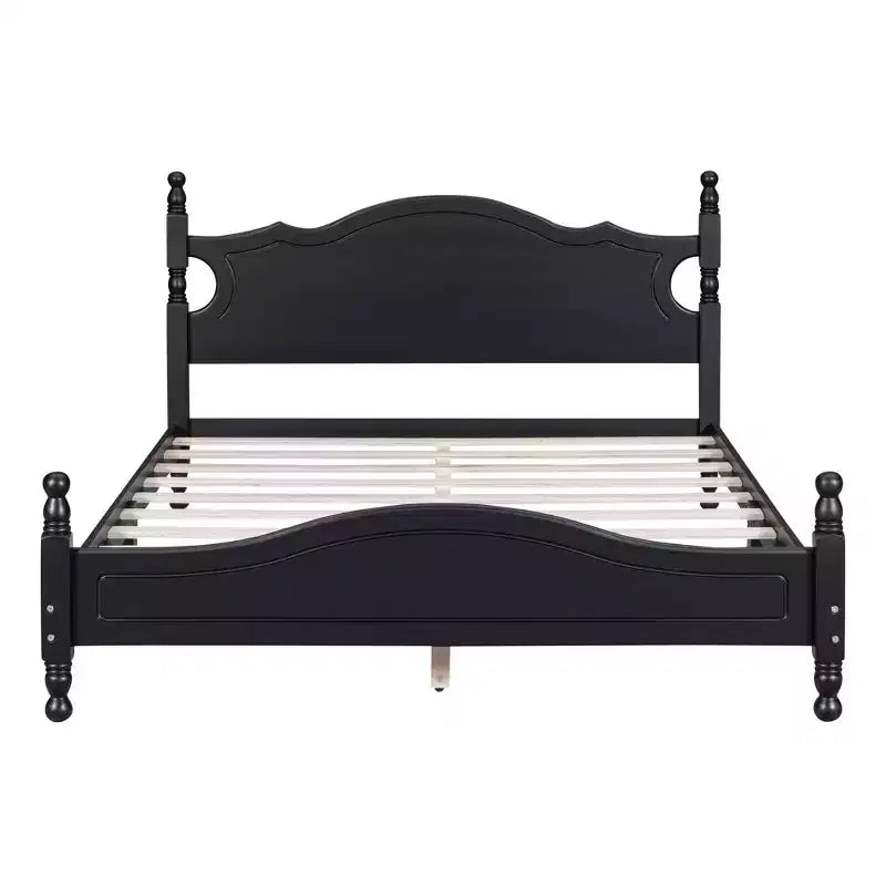 MAYEERTY Cadre de lit plateforme queen-size rétro en bois avec lattes en bois pour chambre à coucher, noir