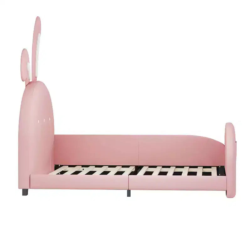 Lit de princesse rembourré en forme de lapin MAYEERTY pour lit jumeau avec tête de lit et pied de lit rose