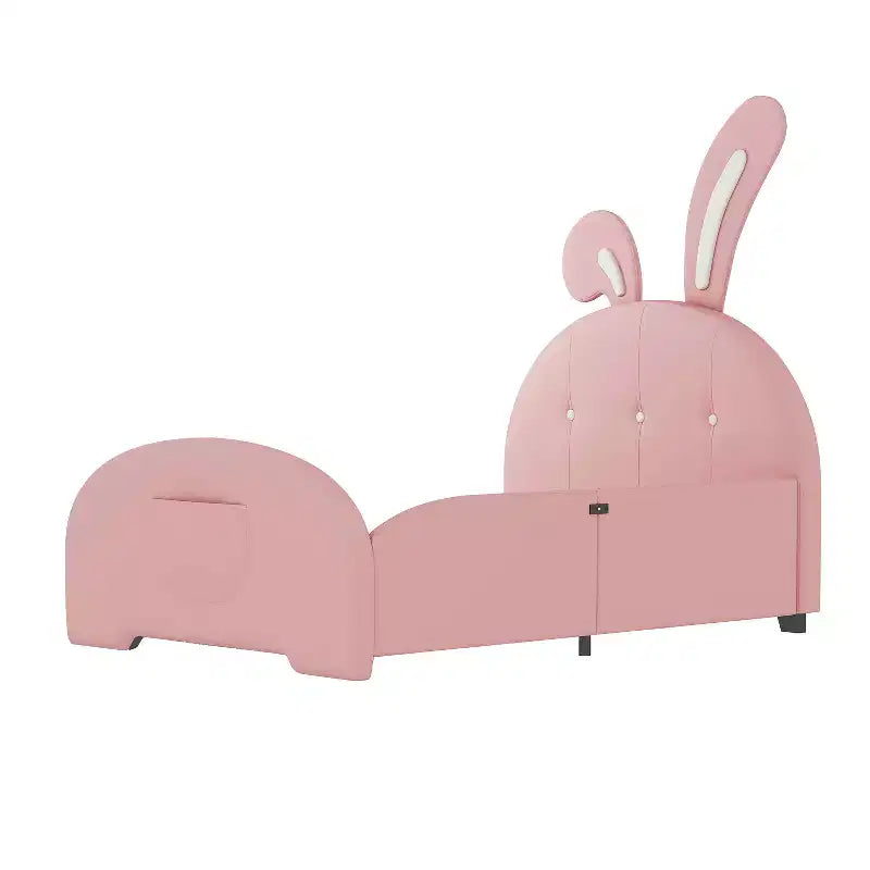 Lit de princesse rembourré en forme de lapin MAYEERTY pour lit jumeau avec tête de lit et pied de lit rose