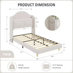 Lot de 2 lits jumeaux pour enfants, lit plateforme capitonné en velours pour garçons/filles avec dossier ailé, tête de lit bibliothèque de rangement et lumières LED