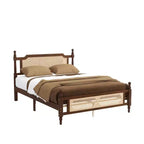 Lit plateforme Queen Size avec tête de lit et pied de lit en rotin, lit en bois et rotin avec support central renforcé