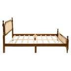 Lit plateforme Queen Size avec tête de lit et pied de lit en rotin, lit en bois et rotin avec support central renforcé