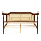 Lit plateforme Queen Size avec tête de lit et pied de lit en rotin, lit en bois et rotin avec support central renforcé