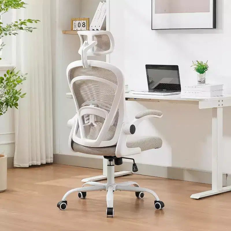 Chaise de bureau ergonomique Acekool avec accoudoirs relevables, siège large en maille, soutien lombaire, chaise de bureau d'ordinateur pour chambre à coucher et bureau